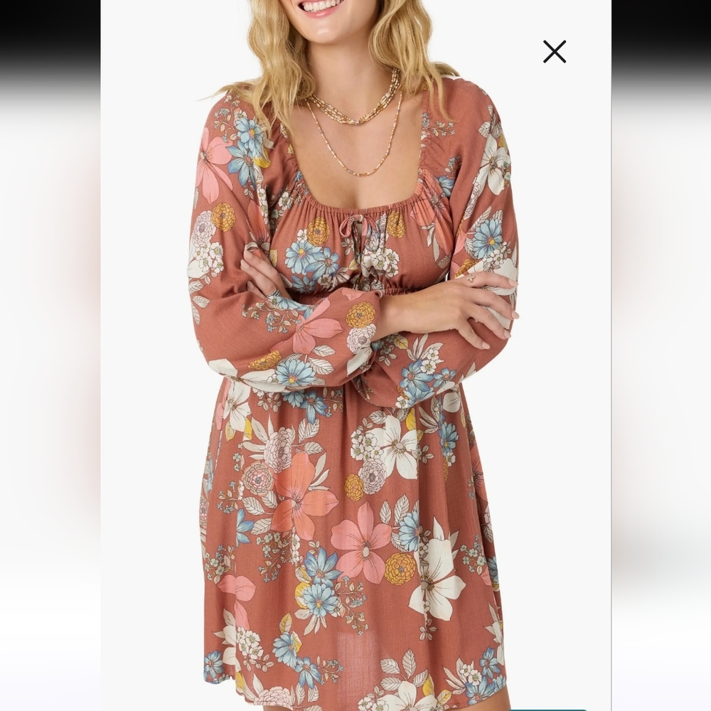 O'Neill Terracotta Floral Long Sleeve Mini Dress